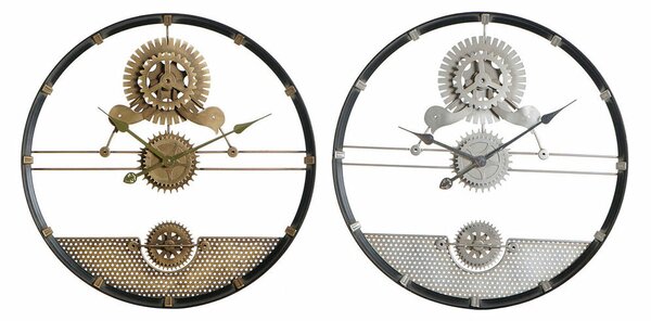 Wall Clock DKD Home Decor Silver Golden Iron Gears 60 x 5 x 60 cm (2 Units)