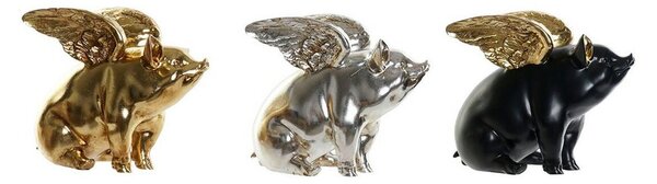 Decorative Figure DKD Home Decor 26 x 17 x 22,5 cm Silver Black Golden Pig (3 Units)