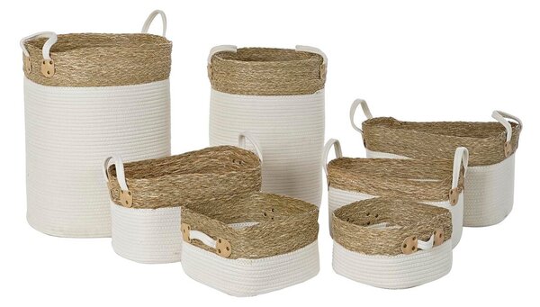 Basket set DKD Home Decor White Cotton Natural Fibre (41 x 41 x 52,5 cm) (7 Pieces)