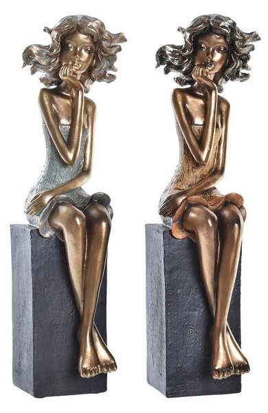 Decorative Figure DKD Home Decor 9 x 10 x 35 cm Lady Red Golden Turquoise (2 Units)