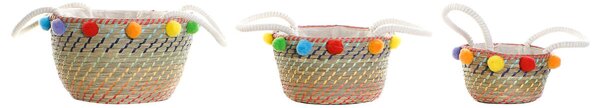 Basket set DKD Home Decor Polyester Pompoms (57 x 45 x 42,5 cm)