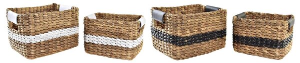 Basket set DKD Home Decor White Black Natural White/Black Polyurethane Wood Metal Natural Fibre Colonial 30 x 40 cm 32 x 25 x 20