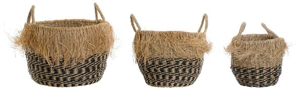 Basket set DKD Home Decor Colonial Fibre Fringe (40 x 40 x 30 cm)