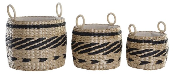 Basket set DKD Home Decor Black Natural Natural Fibre Colonial 30 x 30 x 25 cm (3 Pieces)