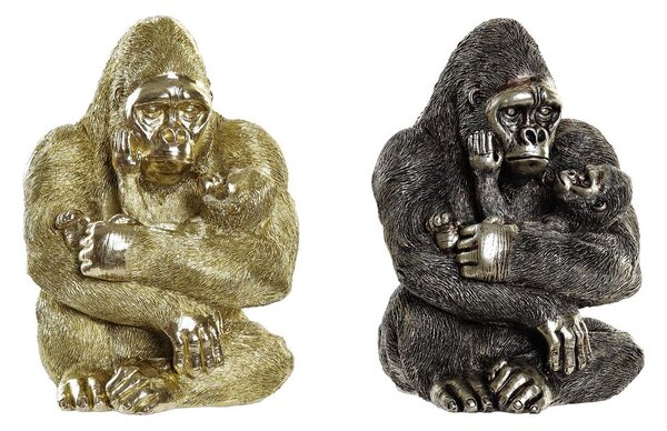 Decorative Figure DKD Home Decor 22 x 23,5 x 31 cm Silver Golden Colonial Gorilla (2 Units)