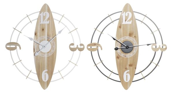 Wall Clock DKD Home Decor White Natural Iron MDF Wood 61 x 4,5 x 66 cm (2 Units)