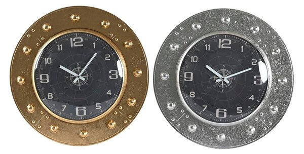 Wall Clock DKD Home Decor 48,5 x 6 x 48,5 cm Crystal Silver Black Golden Iron (2 Units)