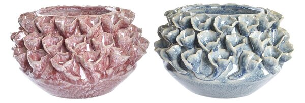 Vase DKD Home Decor Pink Turquoise Stoneware Flower Mediterranean 20 x 20 x 13 cm 22 x 22 x 13 cm (2 Units)