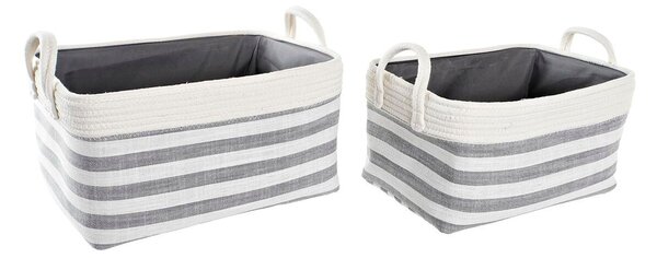 Basket set DKD Home Decor Stripes Grey Cotton (40 x 30 x 23 cm) (2 Pieces)