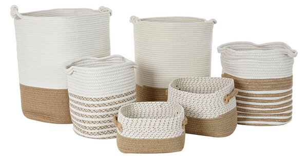 Basket set DKD Home Decor White Cotton Jute (45 x 45 x 54 cm) (6 Pieces)