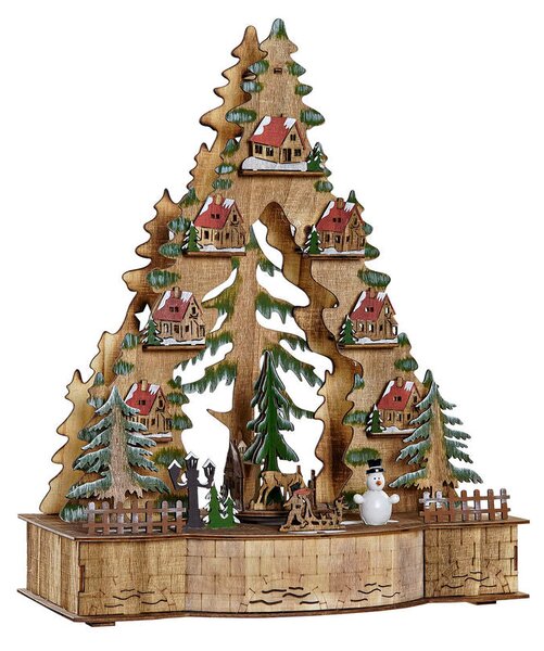 Christmas bauble DKD Home Decor Green Natural Wood Tree Houses 30 x 15 x 37 cm (3 Units)