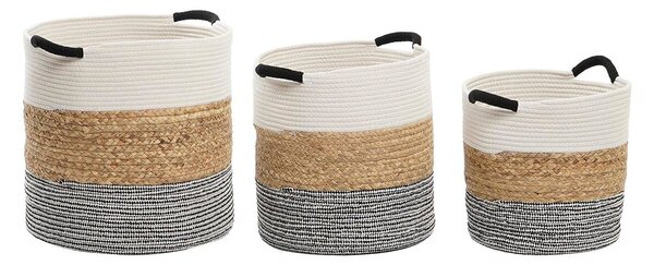 Basket set DKD Home Decor Beige Black Natural Fibre 40 x 40 x 40 cm