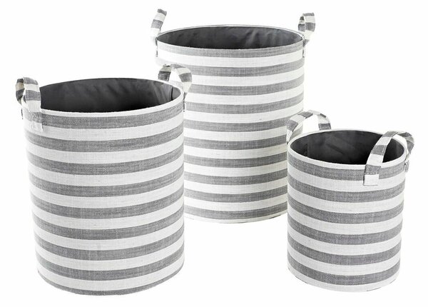 Basket set DKD Home Decor Grey Stripes Cotton (3 Pieces) (35 x 35 x 40 cm)