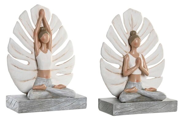 Decorative Figure DKD Home Decor White Grey Yoga 16 x 7,5 x 21 cm (2 Units)