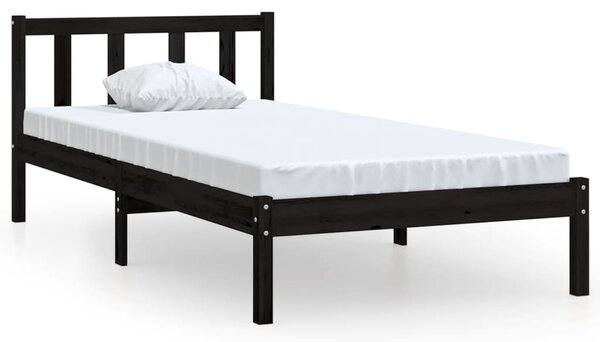 Bed Frame without Mattress Black Solid Wood Small Single