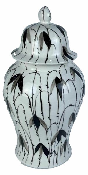 Tibor DKD Home Decor Porcelain Black White Oriental Leaf of a plant (22 x 22 x 42 cm)