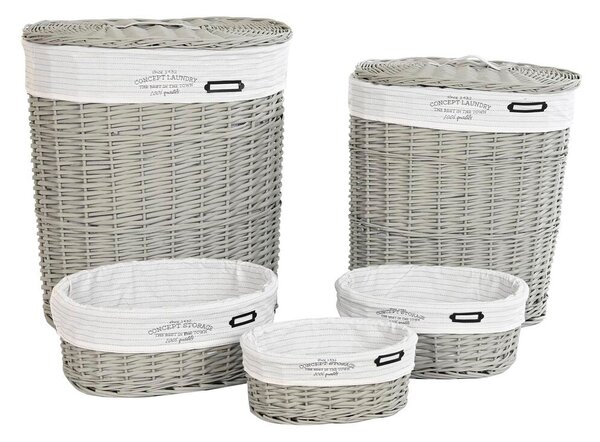 Set of Baskets DKD Home Decor White Grey wicker 51 x 37 x 56 cm 52 x 38 x 57 cm (5 Pieces)