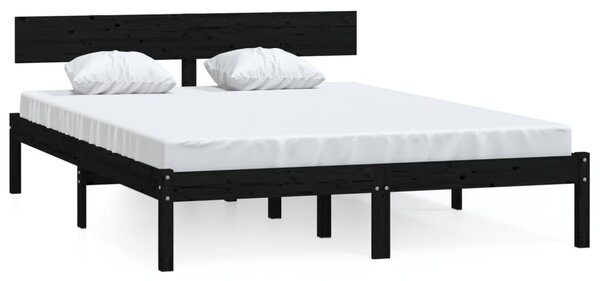 Bed Frame without Mattress Black Solid Wood Small Double