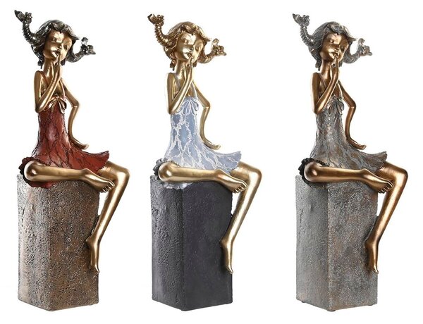 Decorative Figure DKD Home Decor 16 x 12 x 37 cm Lady Red Grey Blue (3 Units)