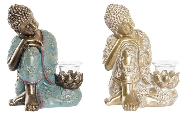 Decorative Figure DKD Home Decor 17 x 14,5 x 23,7 cm Golden Buddha Green Oriental (2 Units)