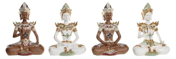 Decorative Figure DKD Home Decor 20,5 x 10,5 x 28,5 cm Brown Buddha White Oriental (4 Pieces)