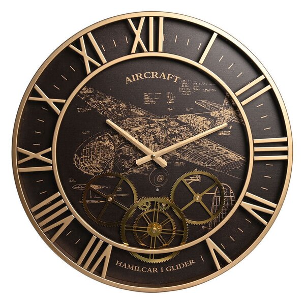 Wall Clock DKD Home Decor Aeroplane Crystal Golden Iron Dark brown (52 x 5 x 52 cm)