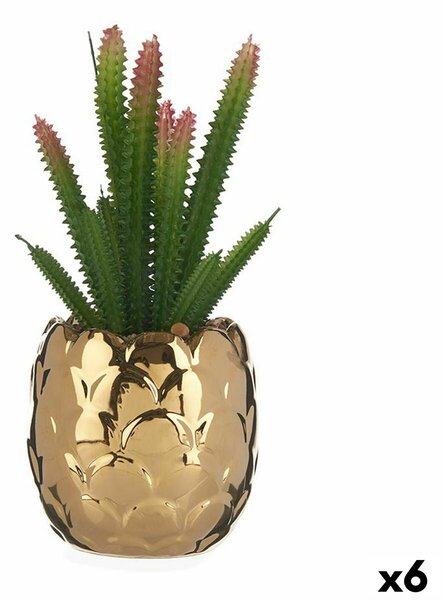 Decorative Plant Ceramic Golden Cactus Green Plastic 6 Units