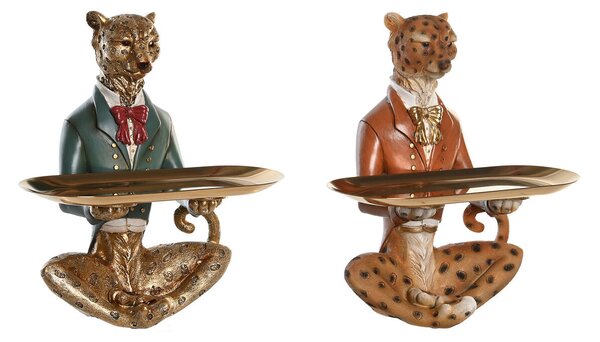 Decorative Figure DKD Home Decor 17,5 x 13,5 x 26 cm Blue Golden Brown Leopard Colonial (2 Units)