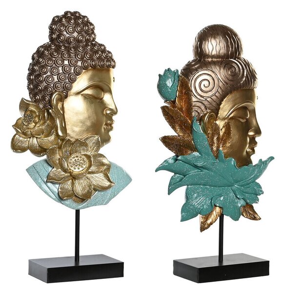 Decorative Figure DKD Home Decor 22 x 8 x 42,5 cm Black Golden Buddha Turquoise Oriental (2 Units)