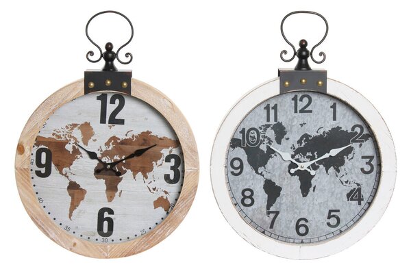 Wall Clock DKD Home Decor 40 x 4 x 54 cm Crystal Iron MDF Wood World Map (2 Units)