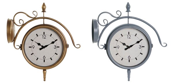 Wall Clock DKD Home Decor 43 x 14,5 x 47 cm Crystal Grey Golden Iron Traditional (2 Units)