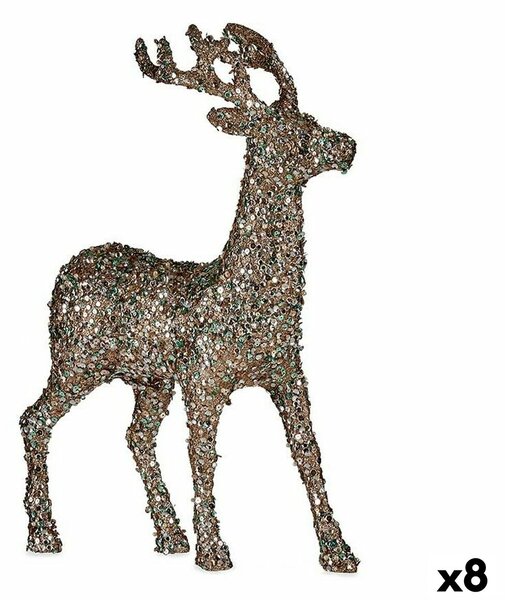 Decorative Figure Christmas Reindeer Glitter Mint champagne Plastic 15 x 45 x 30 cm (8 Units)