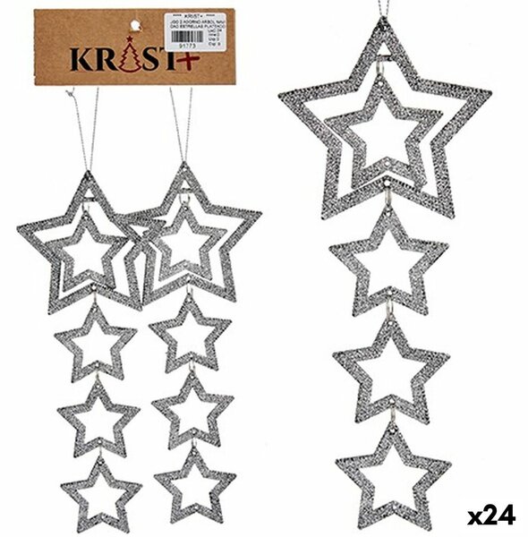 Christmas Decorations Set Silver Plastic Glitter Star 19 x 0,2 x 23 cm (24 Units)