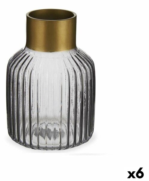 Vase Stripes Grey Golden Glass 12 x 18 x 12 cm (6 Units)