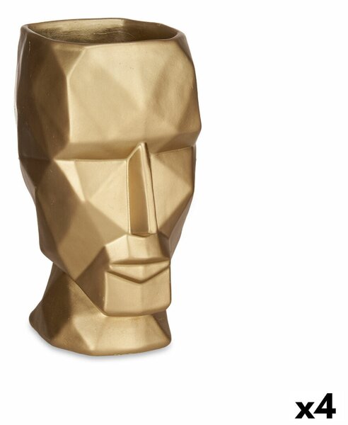 Vase 3D Face Golden Polyresin 12 x 24,5 x 16 cm (4 Units)