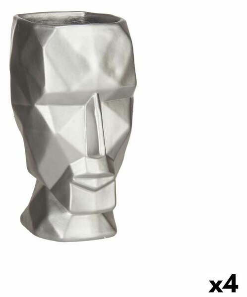 Vase 3D Face Silver Polyresin 12 x 24,5 x 16 cm (4 Units)