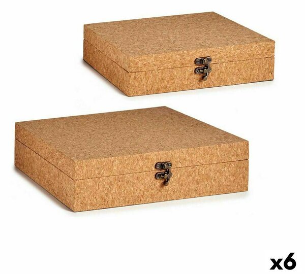 Set of decorative boxes Brown Cork MDF Wood (6 Units)