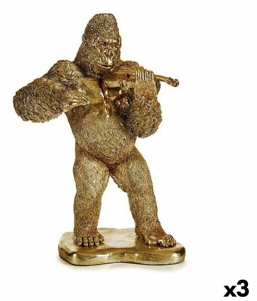 Decorative Figure Gorilla Violin Golden 16 x 40 x 30 cm (3 Units)