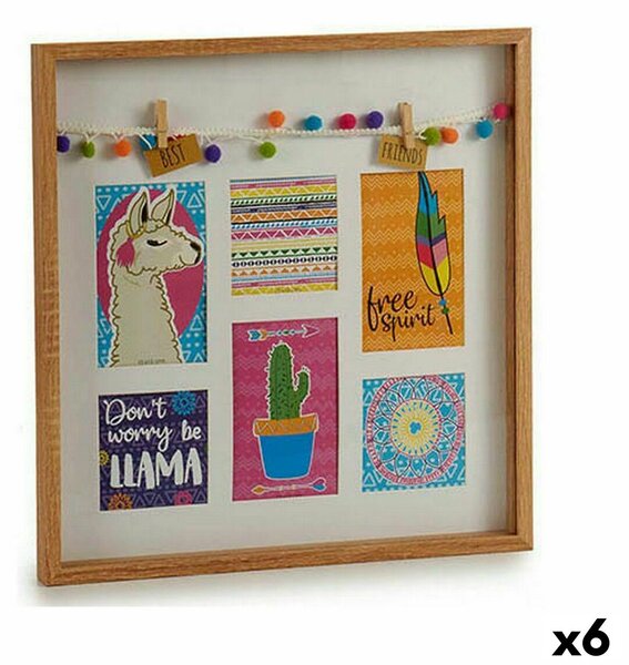 Wall photo frame Tassels Llama Multicolour Wood 40,5 x 3 x 40,5 cm (6 Units)