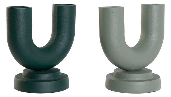 Vase Home ESPRIT Green Aluminium 18 x 13 x 19 cm (2 Units)