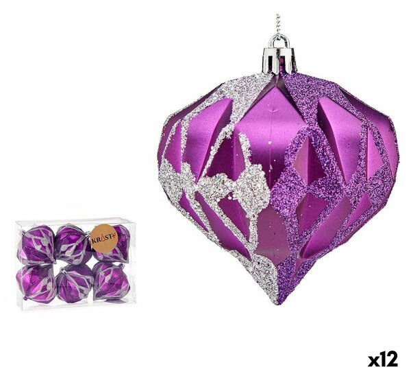 Set of Christmas balls Diamond Purple Silver Plastic 8 x 9 x 8 cm (12 Units)