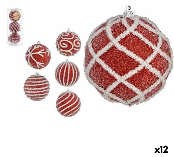 Set of Christmas balls White Ø 8 cm Red PVC (12 Units)