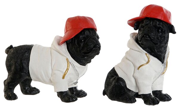 Decorative Figure Home ESPRIT White Black Red Dog 25 x 12 x 21 cm (2 Units)