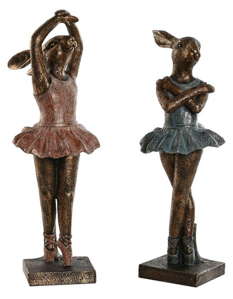 Decorative Figure Home ESPRIT Blue Pink Golden Romantic Ballet Dancer 13 x 12 x 30,5 cm (2 Units)