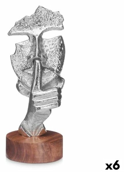 Decorative Figure Face Silver Wood Metal 12 x 29 x 11 cm