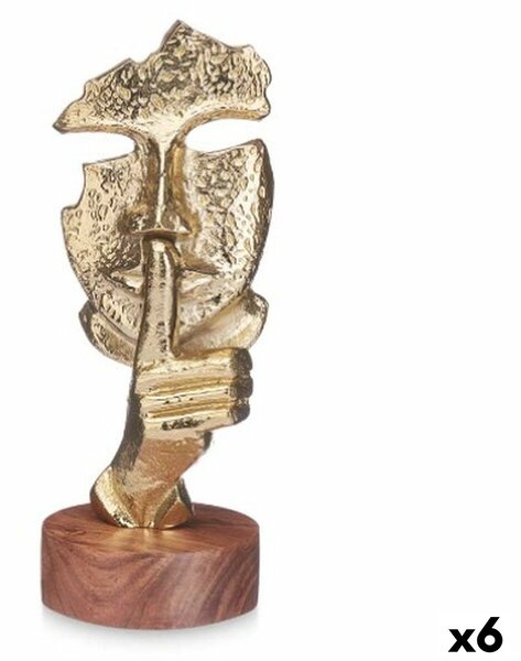 Decorative Figure Face Golden Wood Metal 12 x 29 x 11 cm