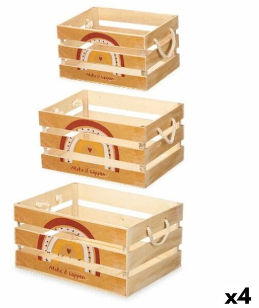 Set of decorative boxes Rainbow 3 Pieces Brown Wood (4 Units)