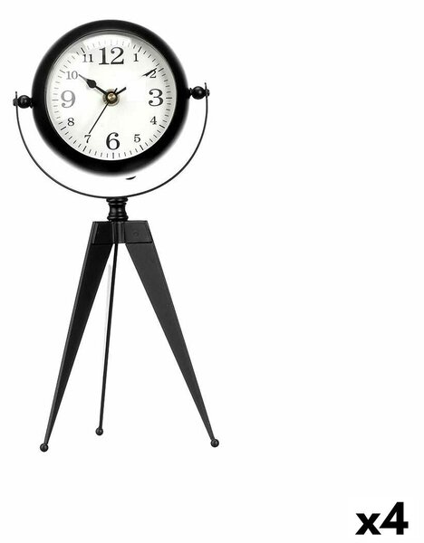 Table clock Tripod Black Metal 12 x 30 x 12 cm (4 Units)