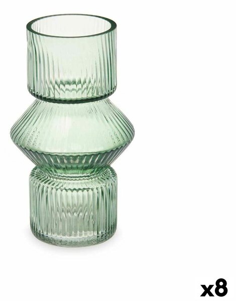 Vase Stripes Green Crystal 9,5 x 16,5 x 9,5 cm (8 Units)