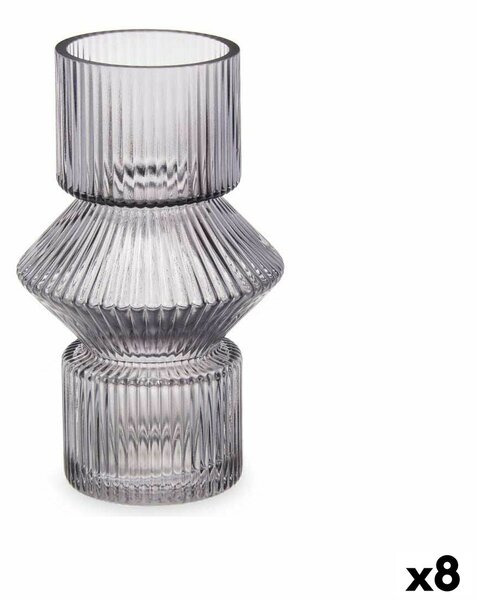 Vase Stripes Grey Crystal 9,5 x 16,5 x 9,5 cm (8 Units)